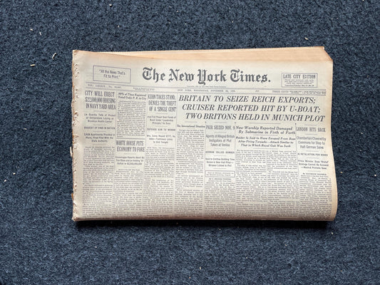 1940 WW2 Early Vintage Newspaper, Wall Decor, German Blitzkreig, Gift for him, World War 2 Memorabilia Gifts, History Gifts, WW3