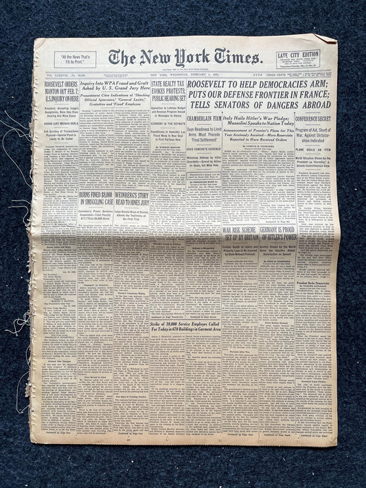 1939 WW2 Early Vintage Newspaper, Wall Decor, German Blitzkreig, Gift for him, World War 2 Memorabilia Gifts, History Gifts, WW3