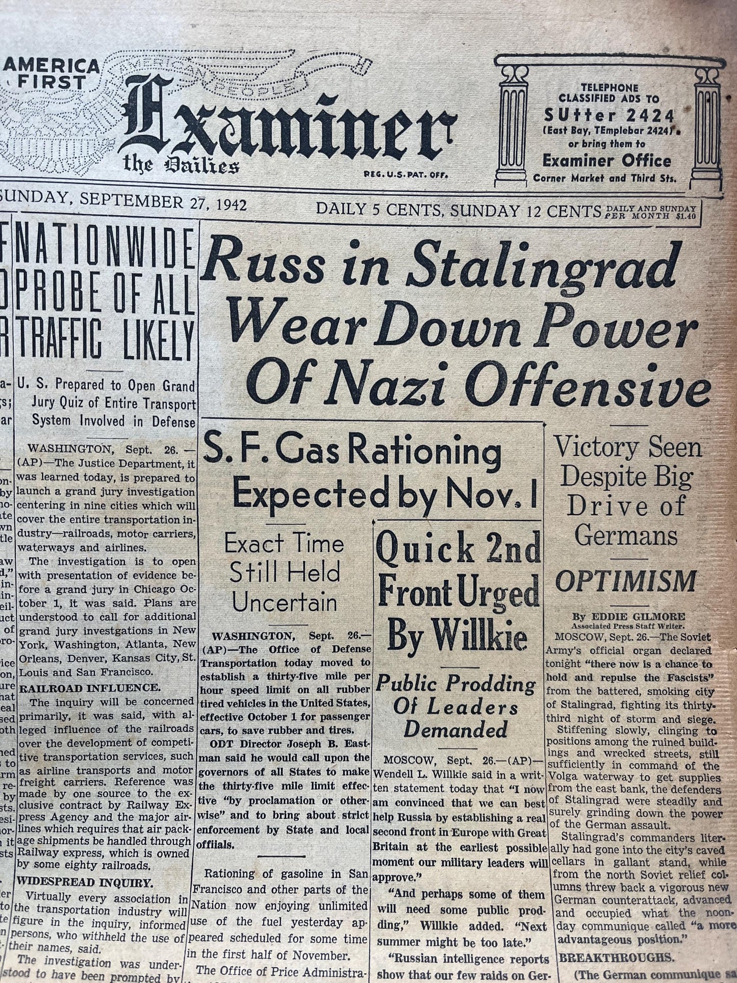 1942 Battle For Stalingard, Operation Barbossa, WW2 German Invasion of Russia, Original Newspaper, Military Gifts, Russian decor, WW3, USSR