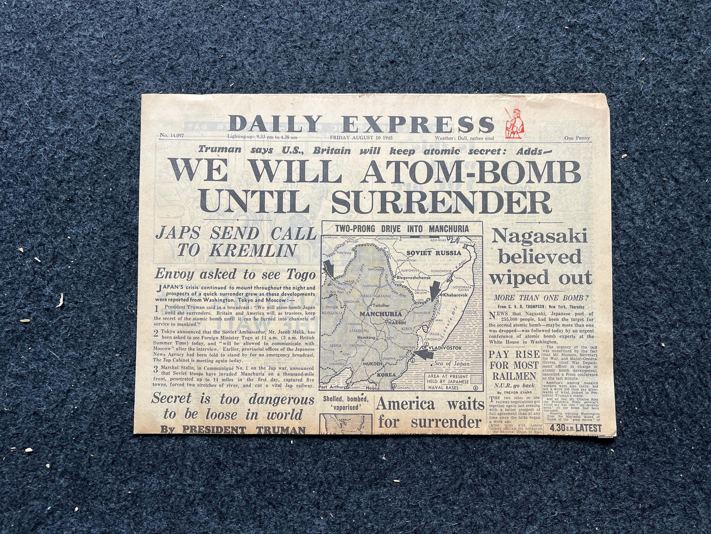 WW2 1945 Atomic Bombing of Hiroshima - World War 2 Memorabilia, WW2 Propaganda, Vintage Newspaper Collectible, Military Gifts