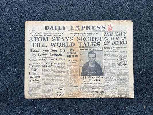 WW2 1945 Atomic Bombing of Hiroshima - World War 2 Memorabilia, WW2 Propaganda, Vintage Newspaper Collectible, Military Gifts