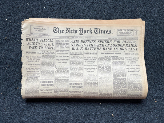 1939 WW2 Early Vintage Newspaper, Wall Decor, German Blitzkreig, Gift for him, World War 2 Memorabilia Gifts, History Gifts, WW3