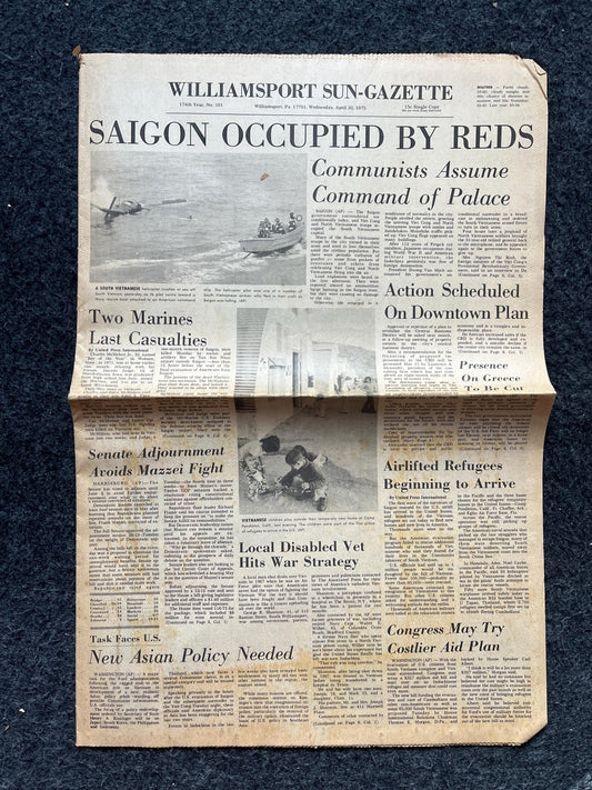 1975 Fall of Saigon Vietnam War, US Military Decorations Gifts, Original Vintage Newspaper, US Army Navy, History Gifts Vietnamese Artwork