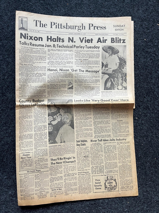 1970s North Korea Air Blitz- Korean War Richard Nixon - Original Vintage Newspaper - Gifts for Military Veterans