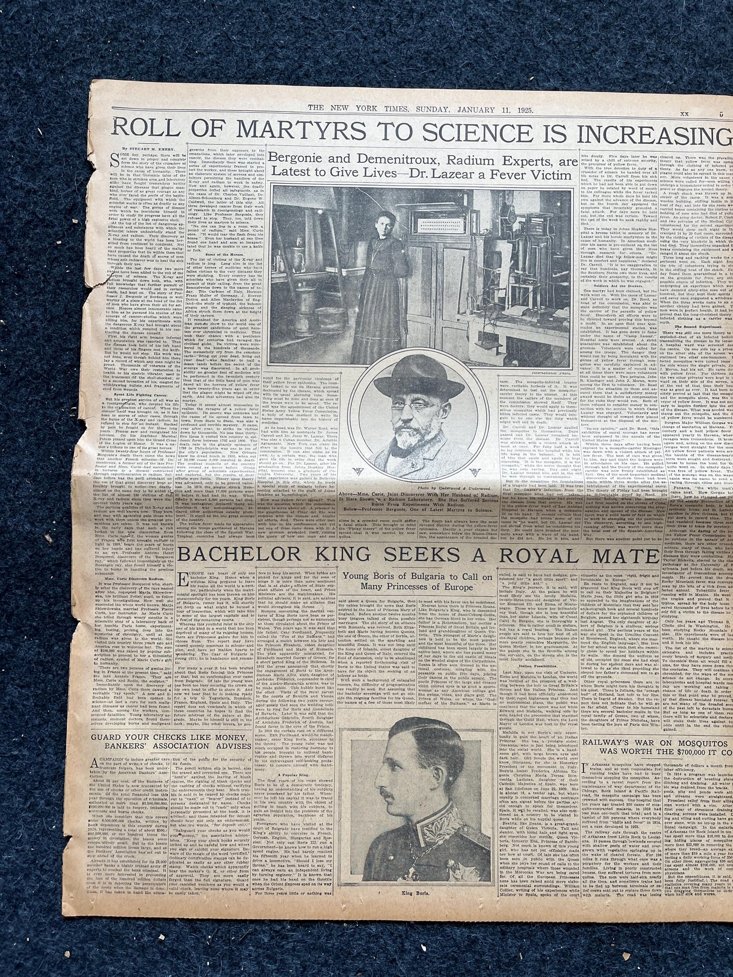 1925 Maria Curie Science Martyr and Radiation Research, Engineering Gifts, Science Education Gifts, Medical Curios, Vintage Newspaper,