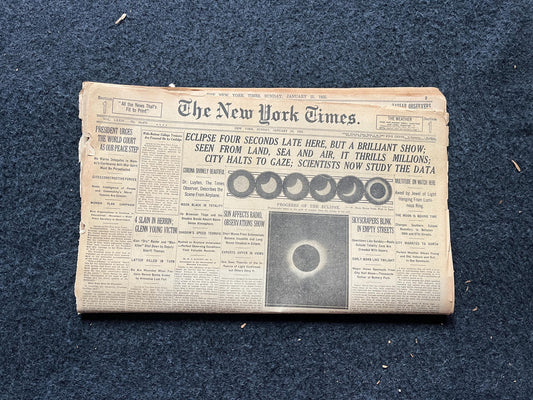Original 1925 Great American Solar Eclipse Newspaper, New York City Gifts Decorations, NASA Artwork, Space Nerdy Souvenirs, Sun Artwork