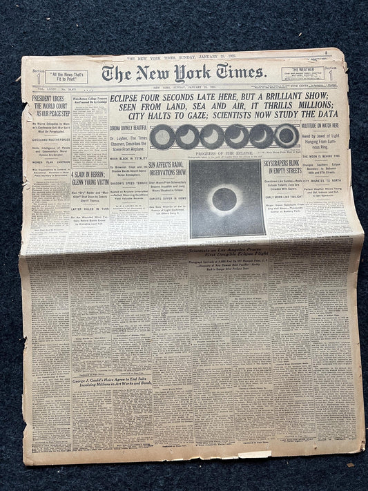 Original 1925 Great American Solar Eclipse Newspaper, New York City Gifts Decorations, NASA Artwork, Space Nerdy Souvenirs, Sun Artwork