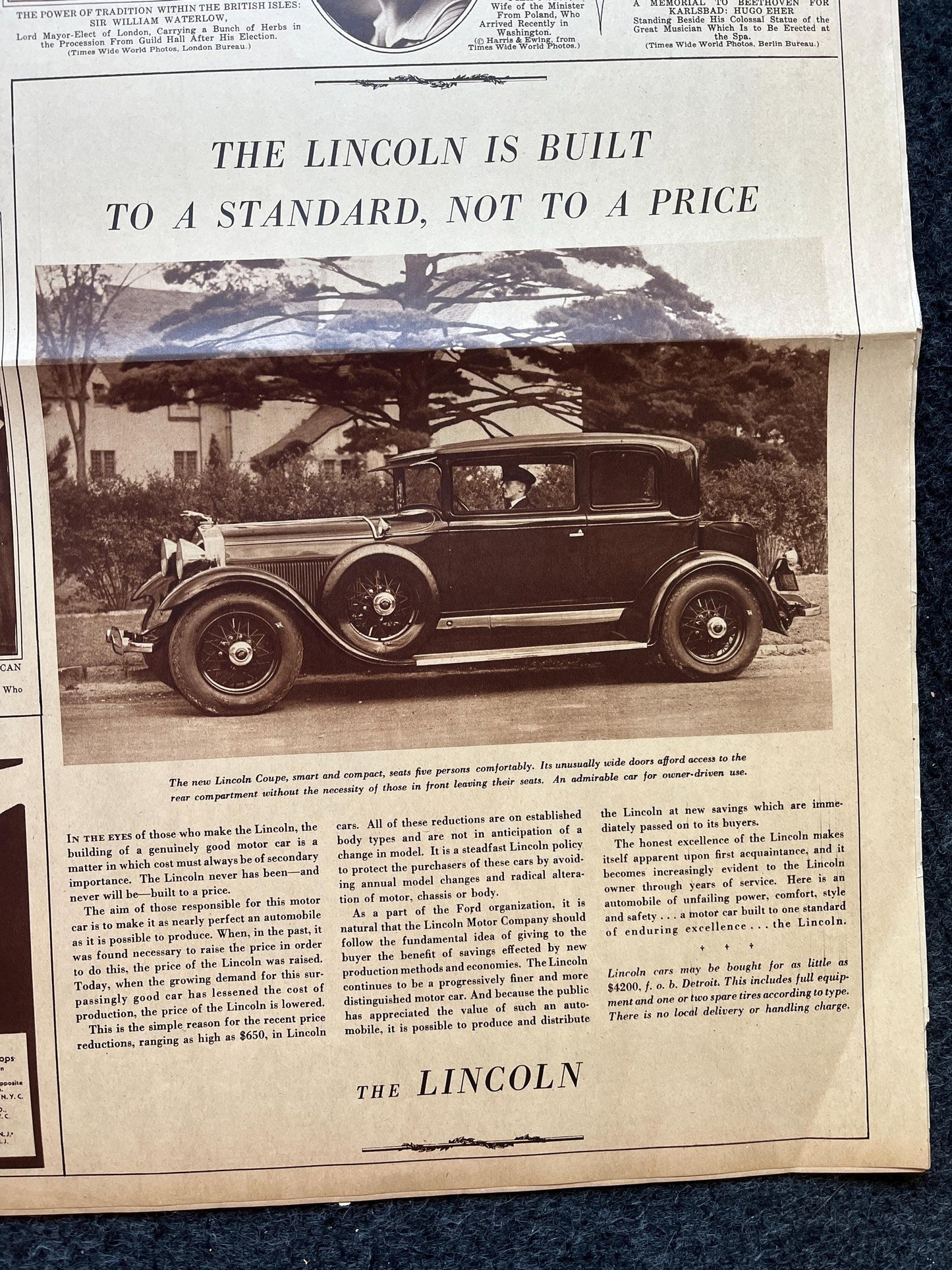 1929 Wreath Laying of WWI Tomb of Unknown Soldier Burial Newspaper, WWI Memorabilia, Arlington Cemetery Burial – US Military
