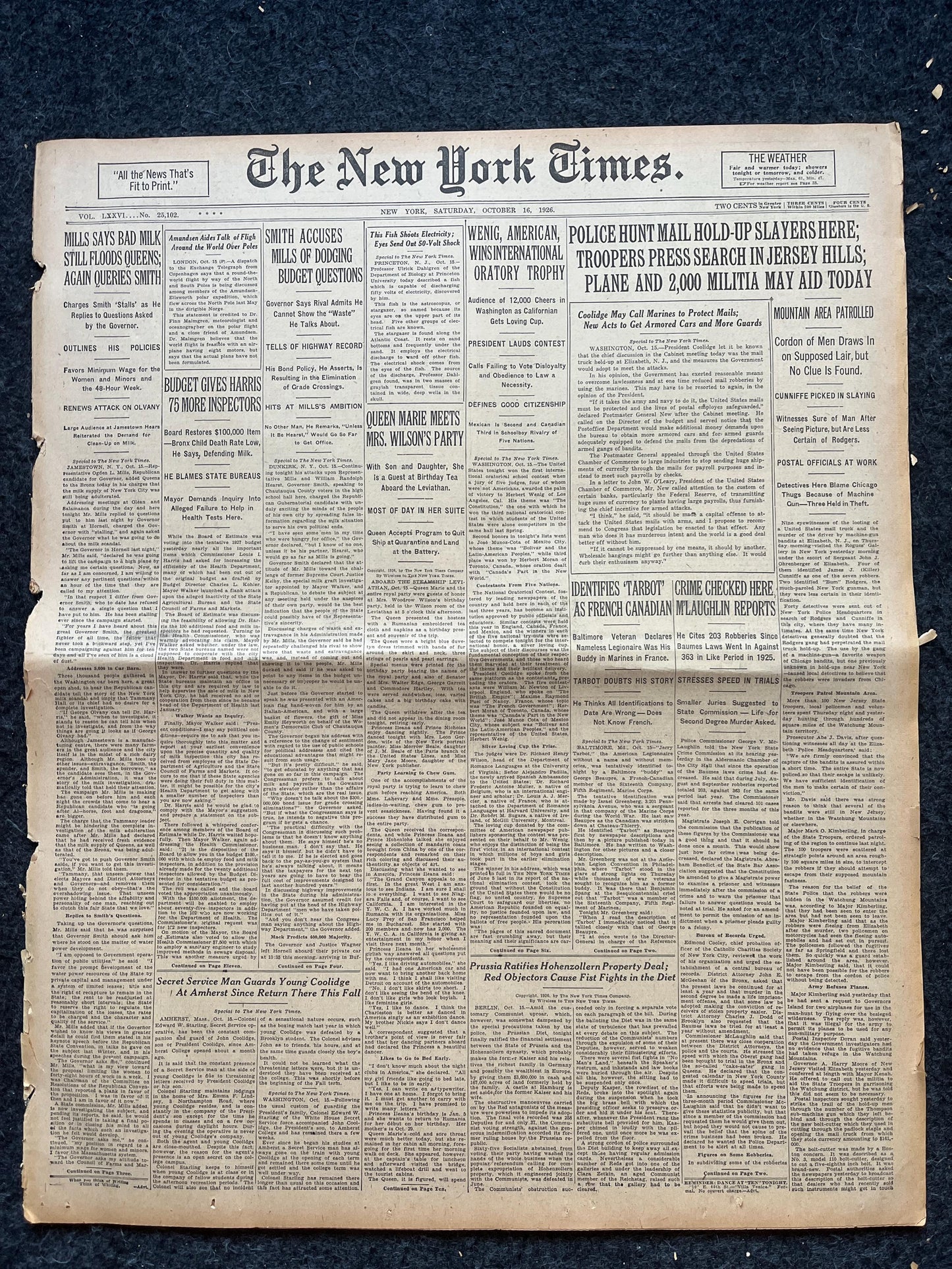 1926 Gangster James Killer Cunniffe Mail Heist, , Original Vintage Newspaper, Great Depression Collectibles, Man Cave Bar Art Gifts for Him