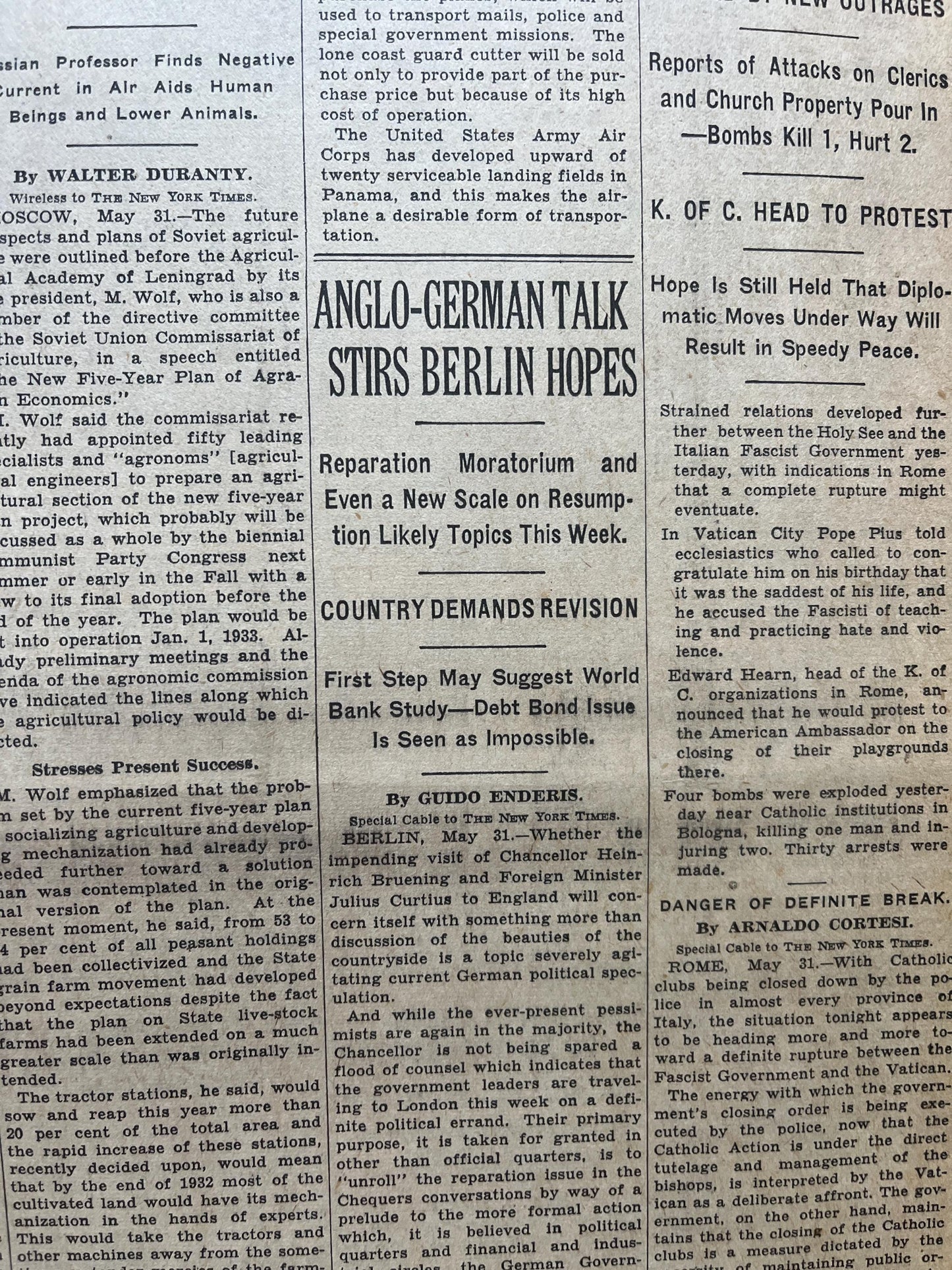 1931 Pope Condemn Spanish Communists, Spanish Civil War, WW2 Early Vintage Newspaper, German Blitzkreig, World War 2 Memorabilia Gifts