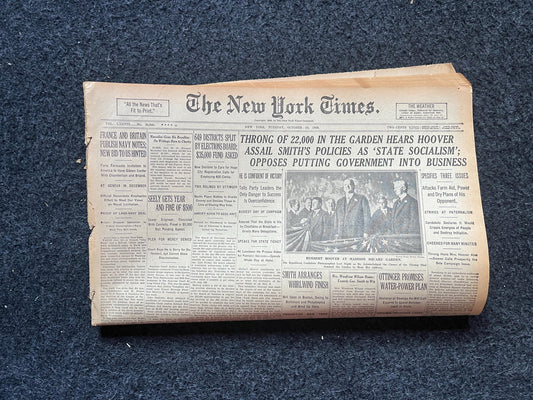 1928 Great Depression Hoover Appeals to Nation, Vintage Newspaper History and Artwork, Original History Memorabilia,