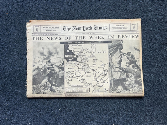 1942 Battle For Stalingrad, Operation Barbosa, WW2 German Invasion of Russia, Original Newspaper, Military Gifts, Russian decor, WW3, USSR