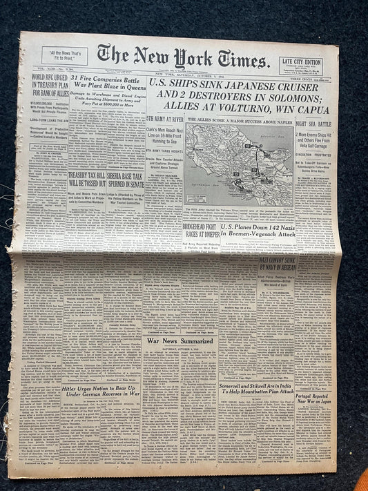 WW2 1943 Battle of Vella Lavella Soloman Islands, Liberation of Philippines, Japanese Original Vintage World War 2 Memorabilia Newspaper