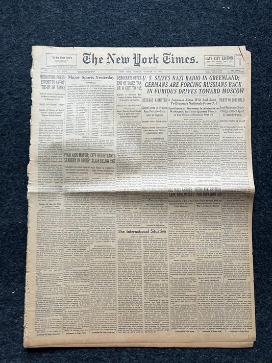 1941 WW2 Early Vintage Newspaper, Wall Decor, German Blitzkreig, Gifts for him, World War 2 Memorabilia Gift, History Art, Dad Grandpa Gifts