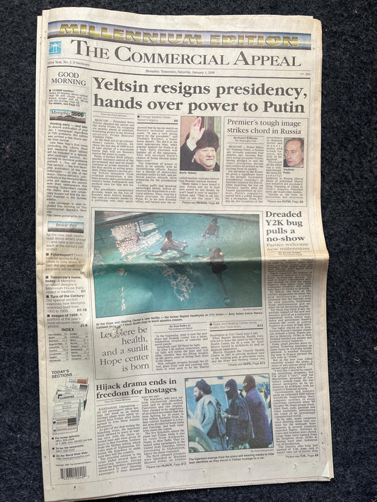 2000 Putin Takes Control of Russia from Yeltsin, Vintage Newspaper, Communist Memorabilia, USSR Propaganda Art, History Russian Gifts