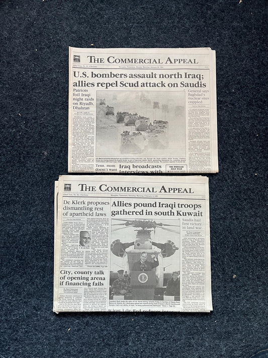 1991 Operation Desert Storm War Begins - Original Vintage Newspaper - George Bush Sr Declares War on Iraq Kuwait Liberation Washington Post