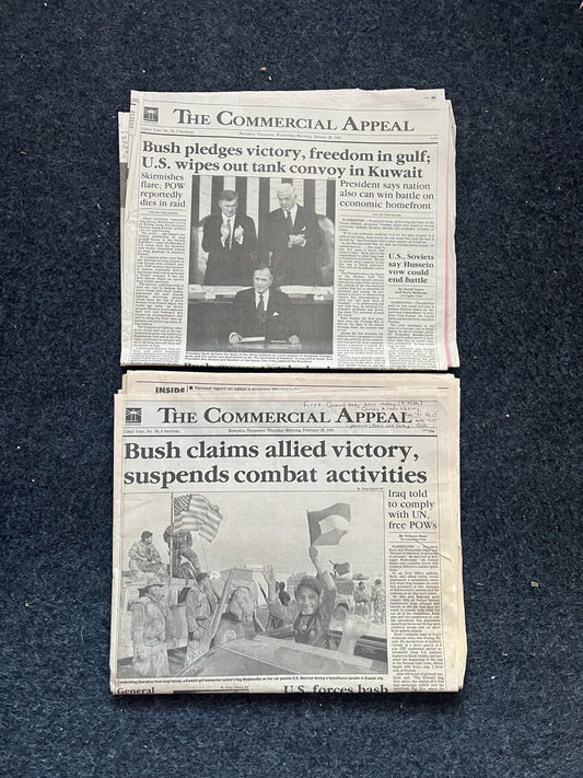 1991 Operation Desert Storm War and Peace Declarations Day Of - Original Vintage Newspaper - George Bush Sr Declares War on Iraq Kuwait