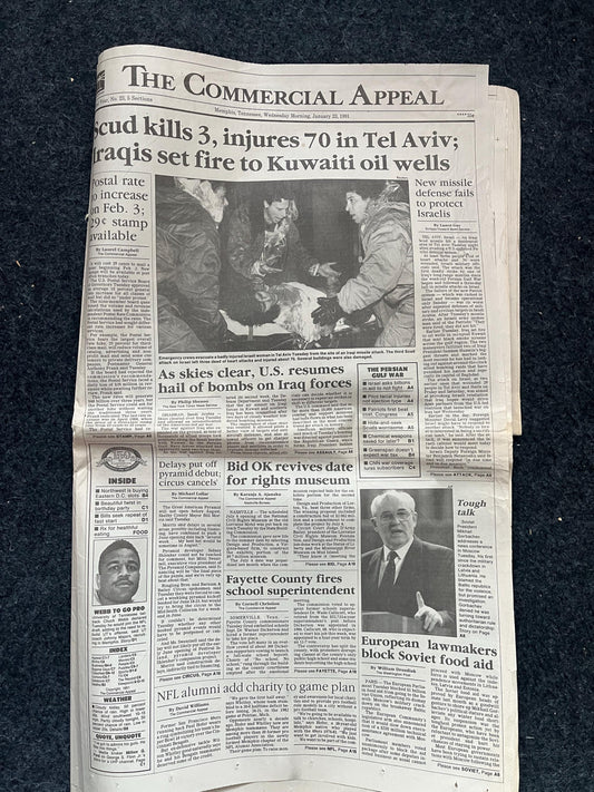 1991 Operation Desert Storm War Begins - Original Vintage Newspaper - George Bush Sr Declares War on Iraq Kuwait Liberation Washington Post