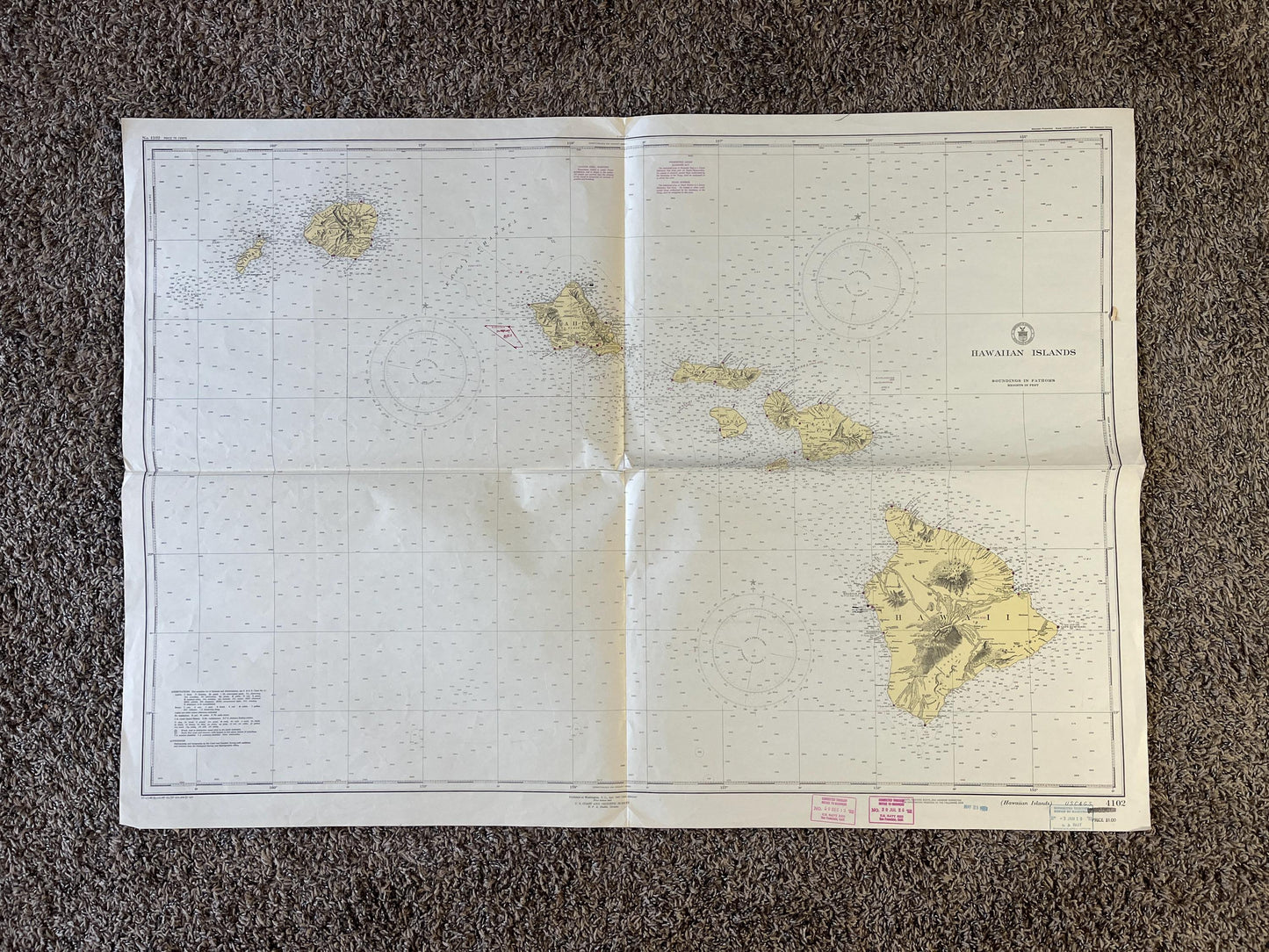 Large 1950s Map of Hawaii and Oahu 32 x 46, Pearl Harbor Maps, Vintage Travel Art, Hawaiian Artwork, Hawaiian Souvenirs Gifts, Island Art