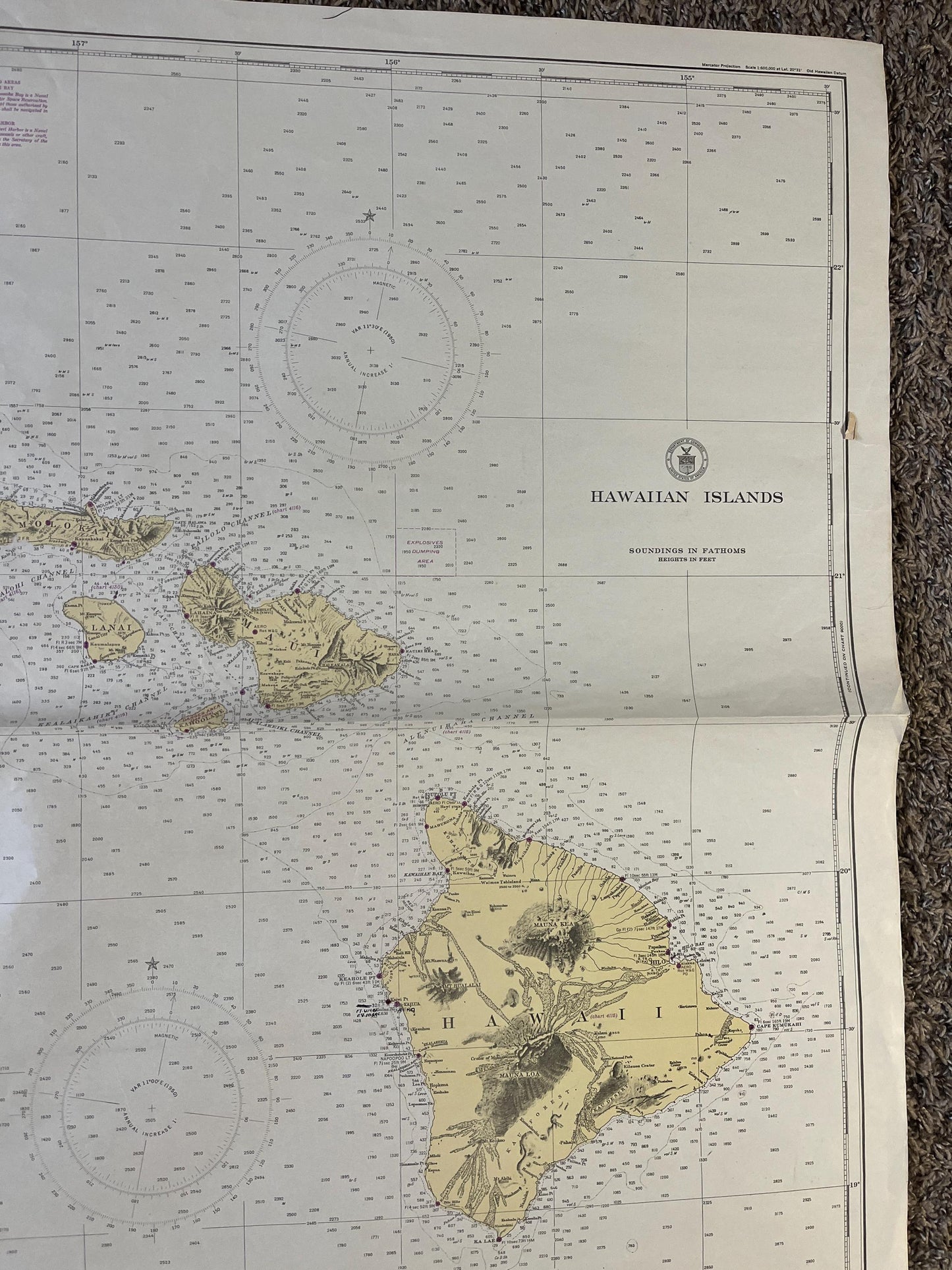 Large 1950s Map of Hawaii and Oahu 32 x 46, Pearl Harbor Maps, Vintage Travel Art, Hawaiian Artwork, Hawaiian Souvenirs Gifts, Island Art
