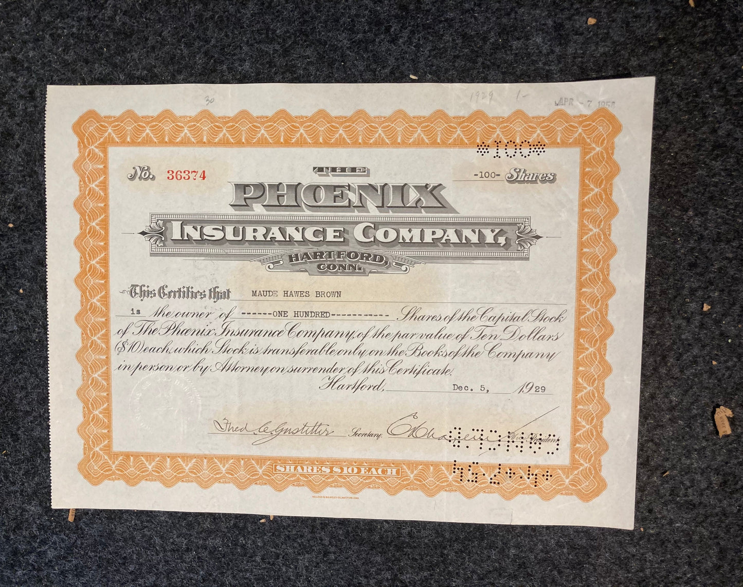 1930s Insurance Company Certificates - Money Art - Stock Art -Great Depression Art