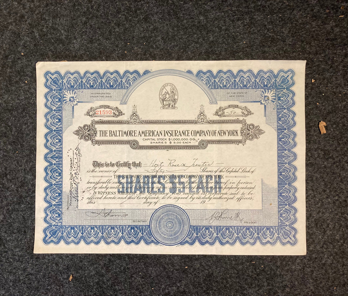 1930s Insurance Company Certificates - Money Art - Stock Art -Great Depression Art
