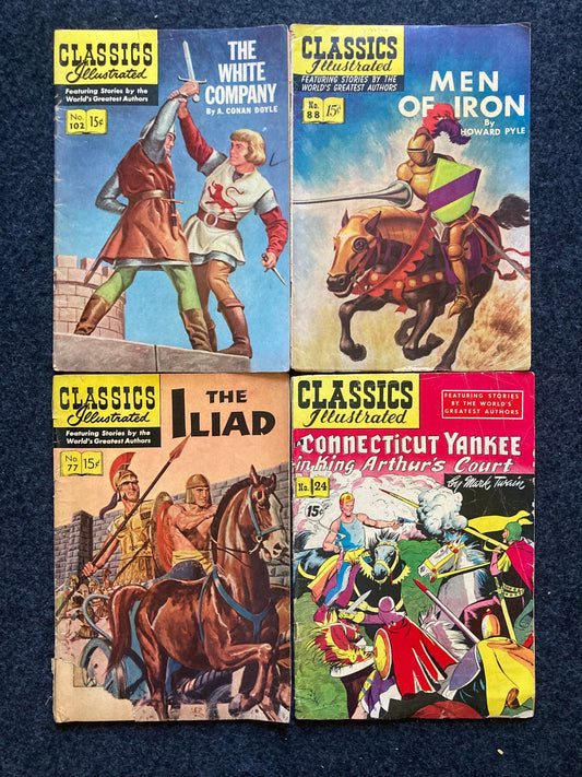 1950’s Swords and Sandals Classic Comic Books - Classics Illustrated — Mark Twain - Iliad - Men of Iron