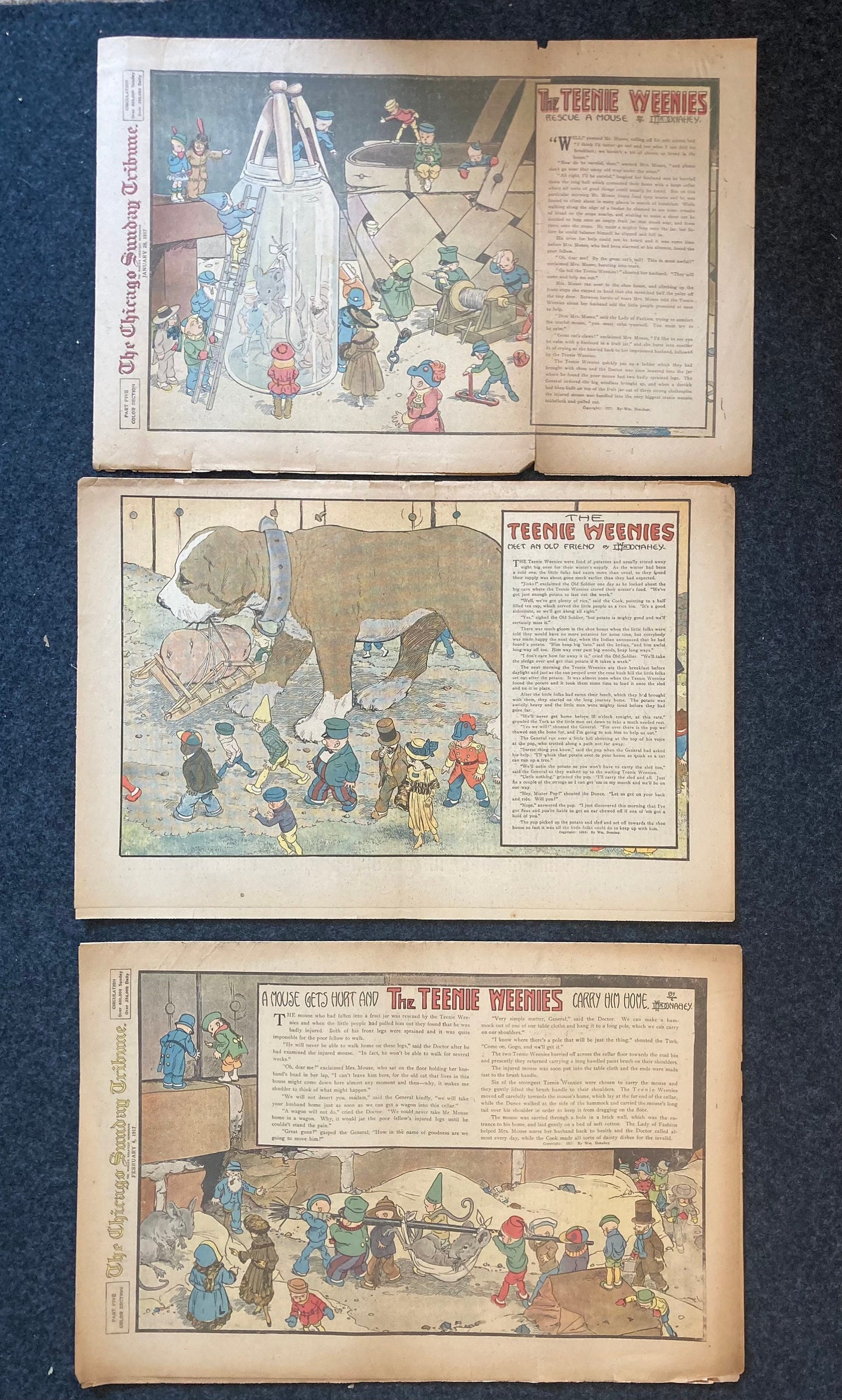 1917 Childrens Comic Panel - The Teenie Weenies - Extremely Rare WWI Cartoon of Mini Humans and Adventures - William Donahey