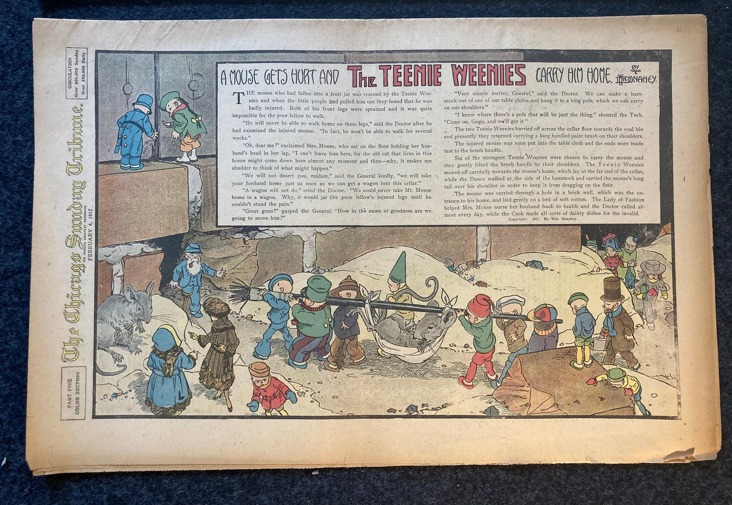 1917 Childrens Comic Panel - The Teenie Weenies - Extremely Rare WWI Cartoon of Mini Humans and Adventures - William Donahey