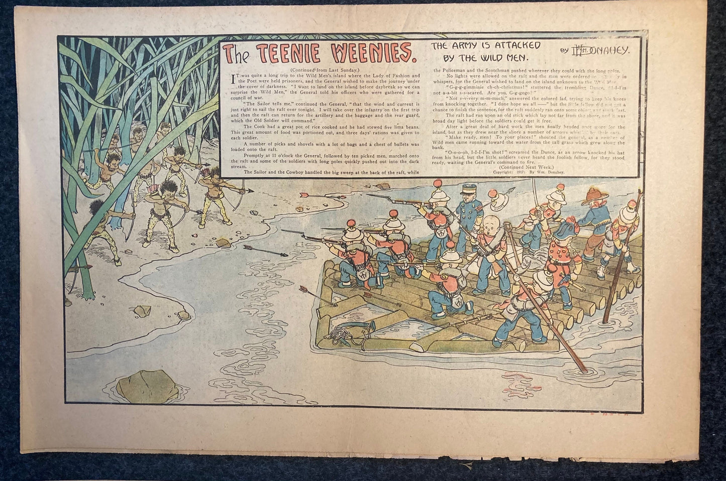 1917 Childrens Comic Panel - The Teenie Weenies - Extremely Rare WWI Cartoon of Mini Humans and Adventures - 18 x 12 -