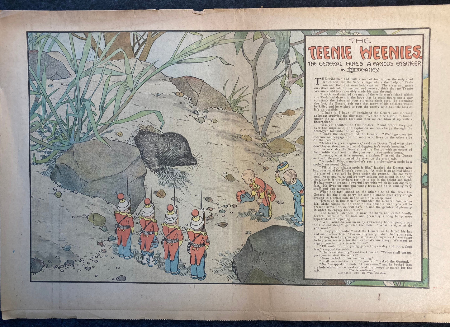 1917 Childrens Comic Panel - The Teenie Weenies - Extremely Rare WWI Cartoon of Mini Humans and Adventures - 18 x 12 -