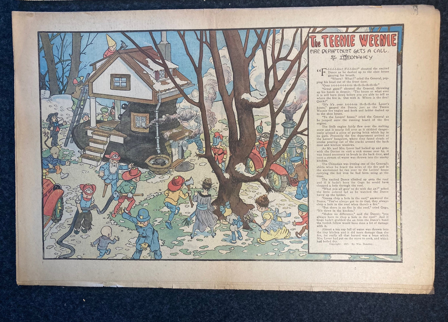1917 Childrens Comic Panel - The Teenie Weenies - Extremely Rare WWI Cartoon of Mini Humans and Adventures - 18 x 12 - Vintage Comics