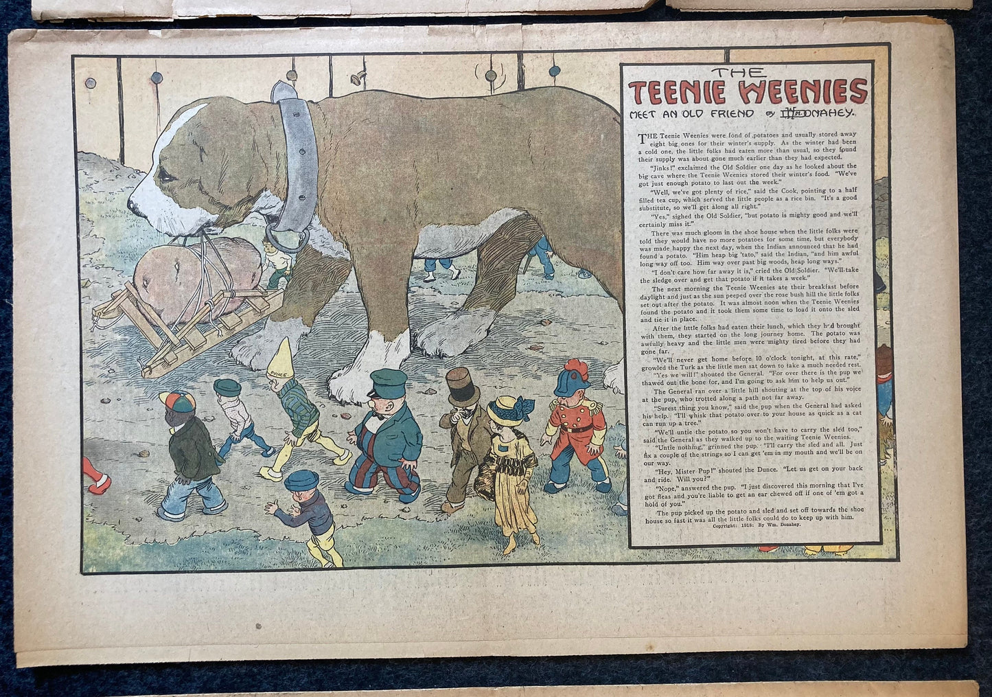 1917 Childrens Comic Panel - The Teenie Weenies - Extremely Rare WWI Cartoon of Mini Humans and Adventures - William Donahey