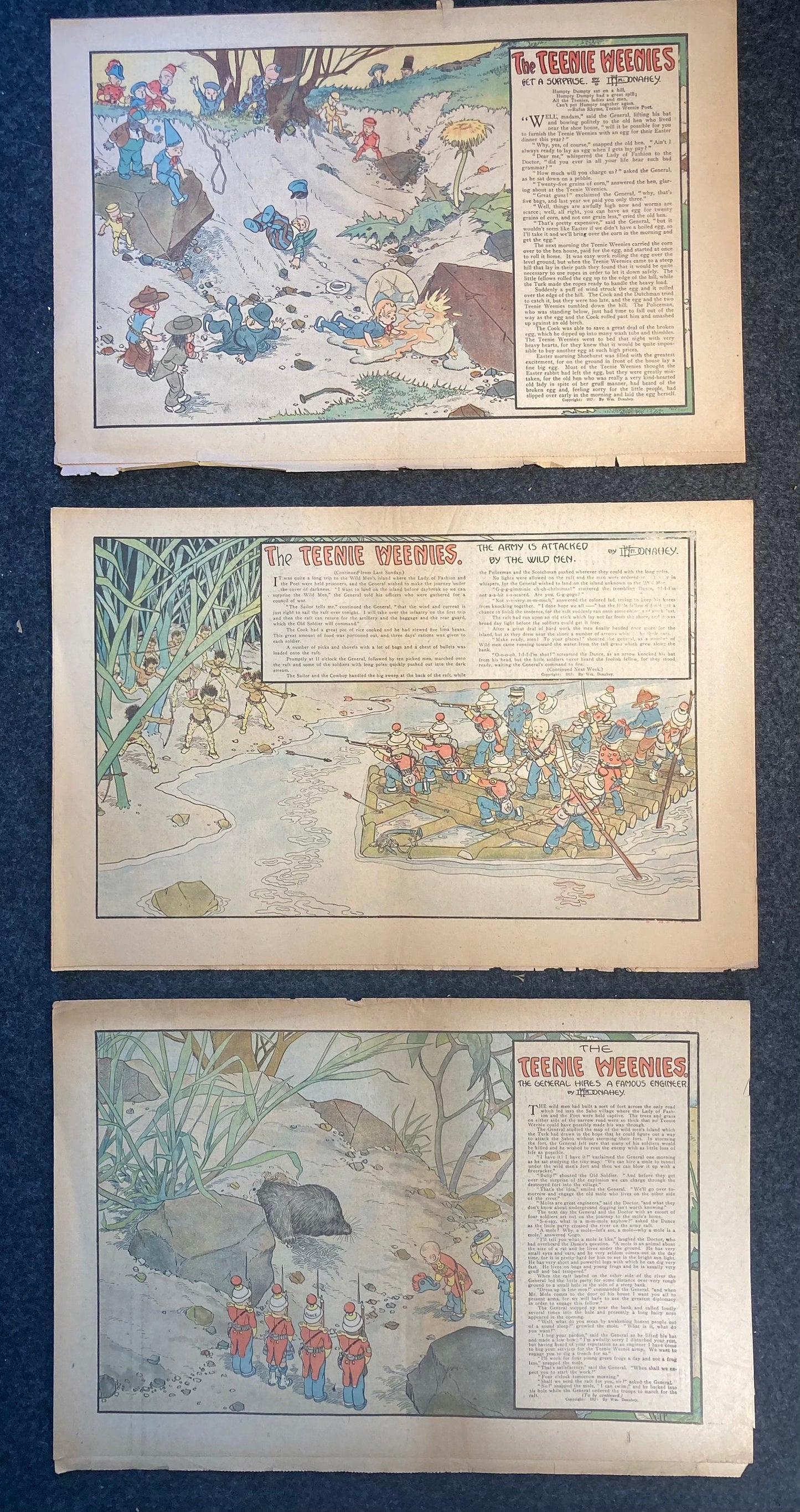1917 Childrens Comic Panel - The Teenie Weenies - Extremely Rare WWI Cartoon of Mini Humans and Adventures - 18 x 12 -