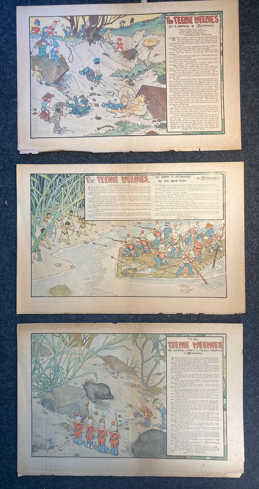 1917 Childrens Comic Panel - The Teenie Weenies - Extremely Rare WWI Cartoon of Mini Humans and Adventures - 18 x 12 -