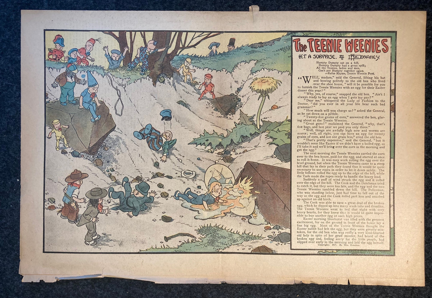 1917 Childrens Comic Panel - The Teenie Weenies - Extremely Rare WWI Cartoon of Mini Humans and Adventures - 18 x 12 -
