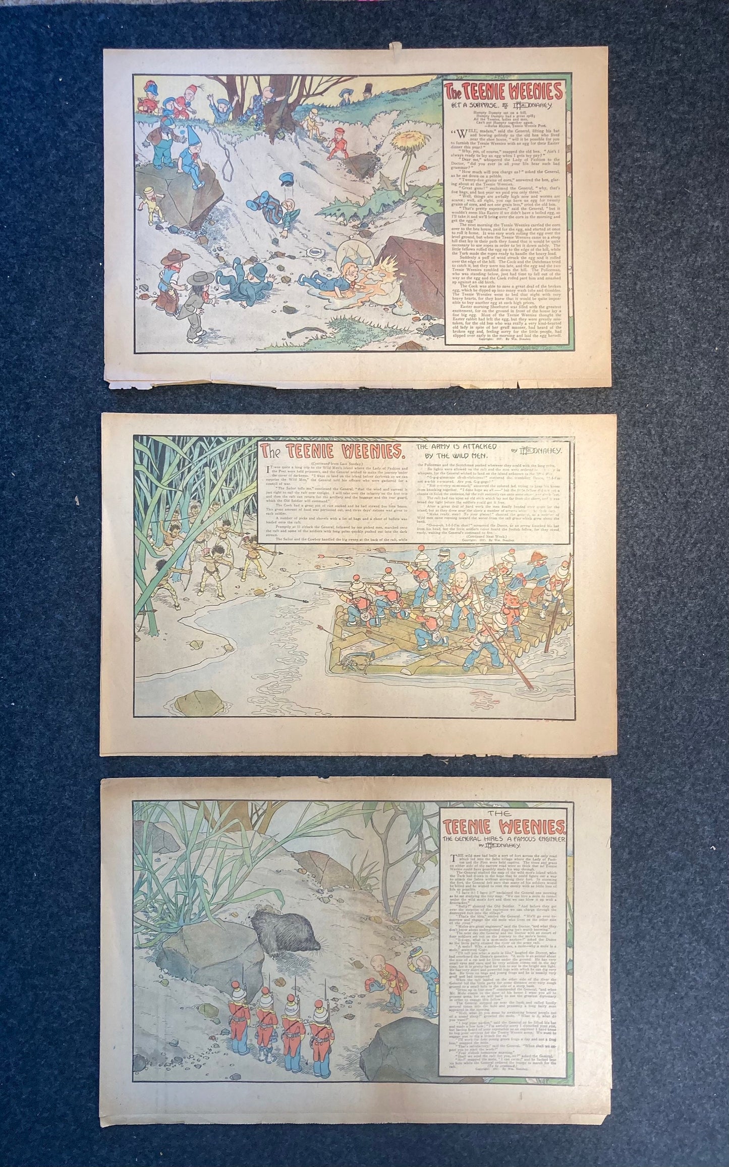 1917 Childrens Comic Panel - The Teenie Weenies - Extremely Rare WWI Cartoon of Mini Humans and Adventures - 18 x 12 -