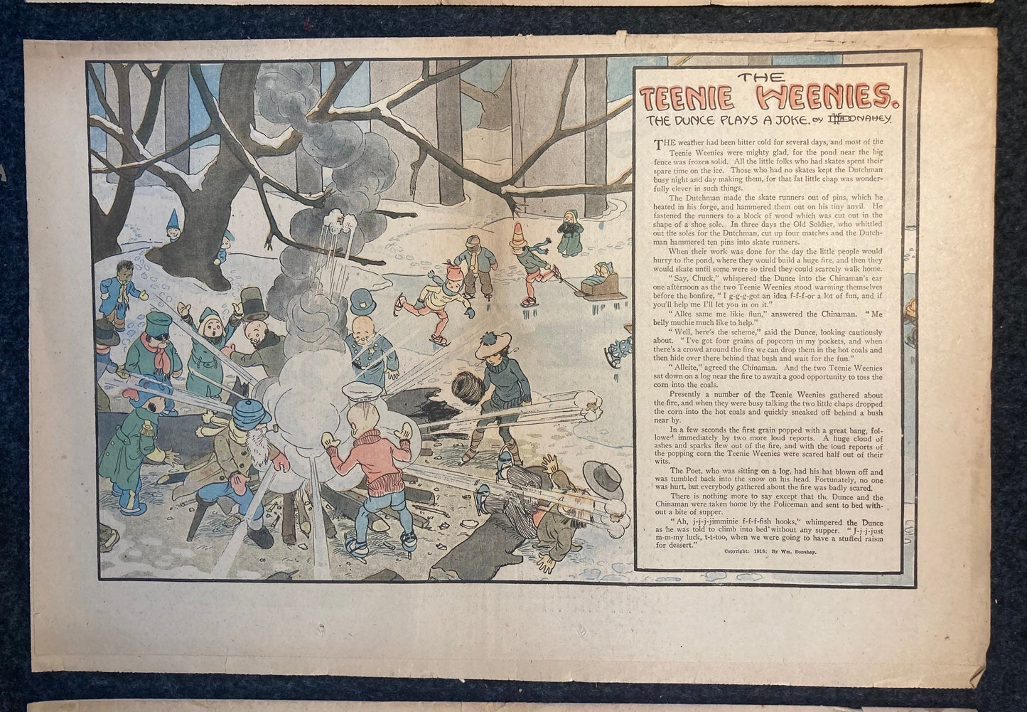 1917 Childrens Comic Panel - The Teenie Weenies - Extremely Rare WWI Cartoon of Mini Humans and Adventures - 18 x 12 - Vintage Comics