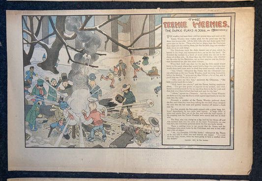 1917 Childrens Comic Panel - The Teenie Weenies - Extremely Rare WWI Cartoon of Mini Humans and Adventures - 18 x 12 - Vintage Comics