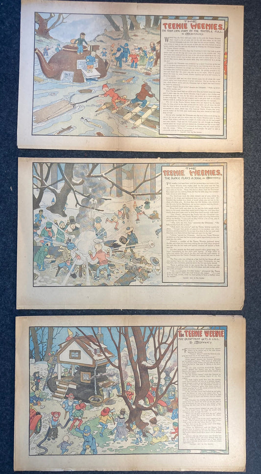 1917 Childrens Comic Panel - The Teenie Weenies - Extremely Rare WWI Cartoon of Mini Humans and Adventures - 18 x 12 - Vintage Comics