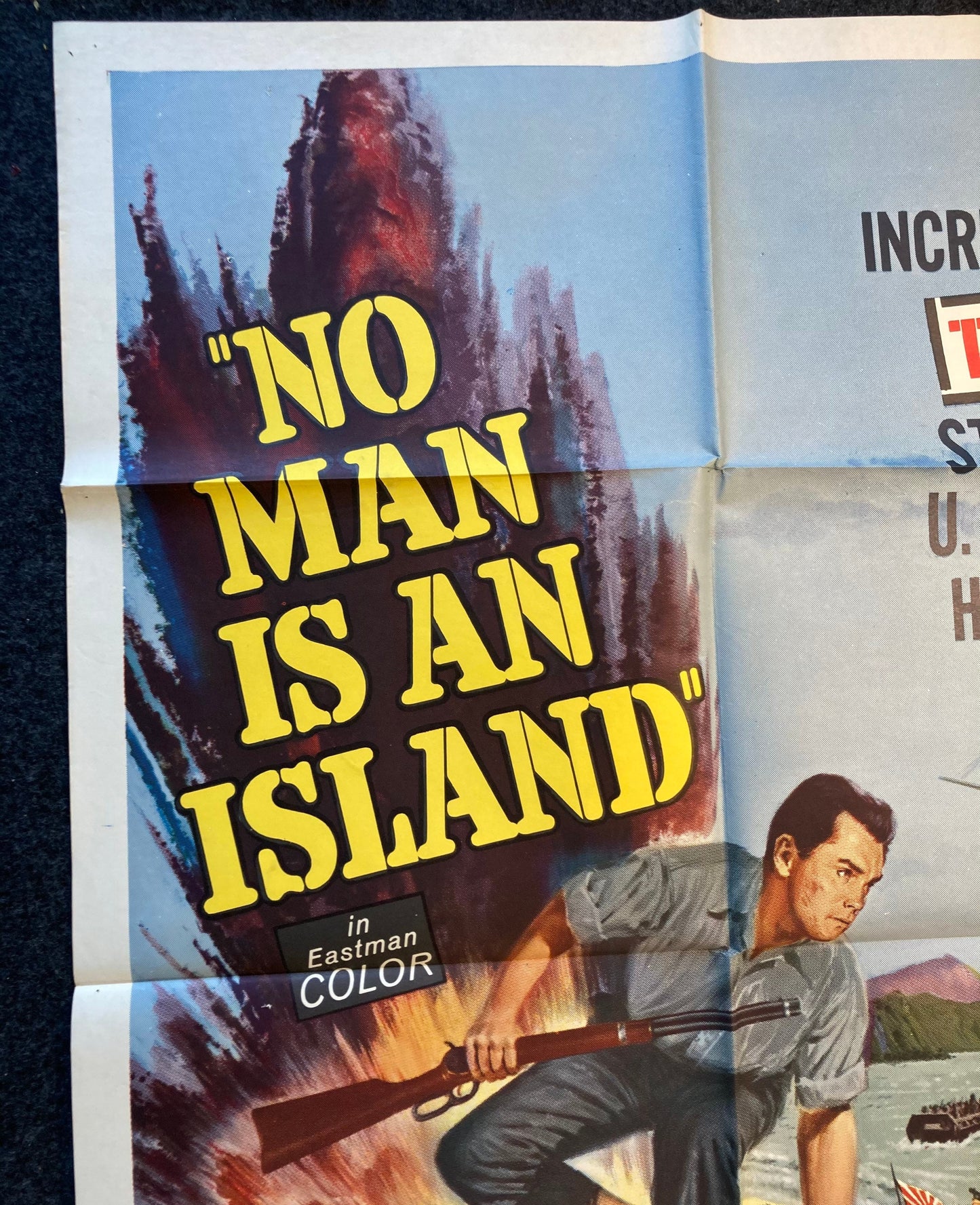 1962 WWII Navy Drama – No Man Is An Island – Jeffrey Hunter in Pacific Theatre Original Vintage Movie Poster
