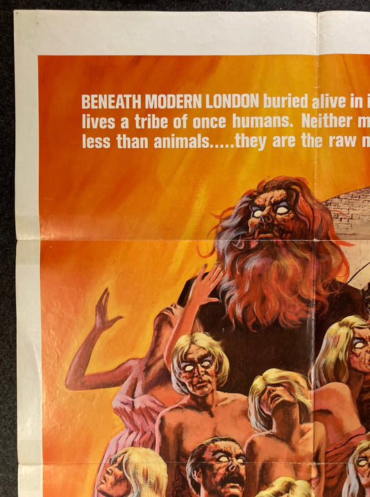 1973 Cannibal Horror - Raw Meat - Original Rare 1973 Folded Theatre Movie Poster Gary Sherman Horror