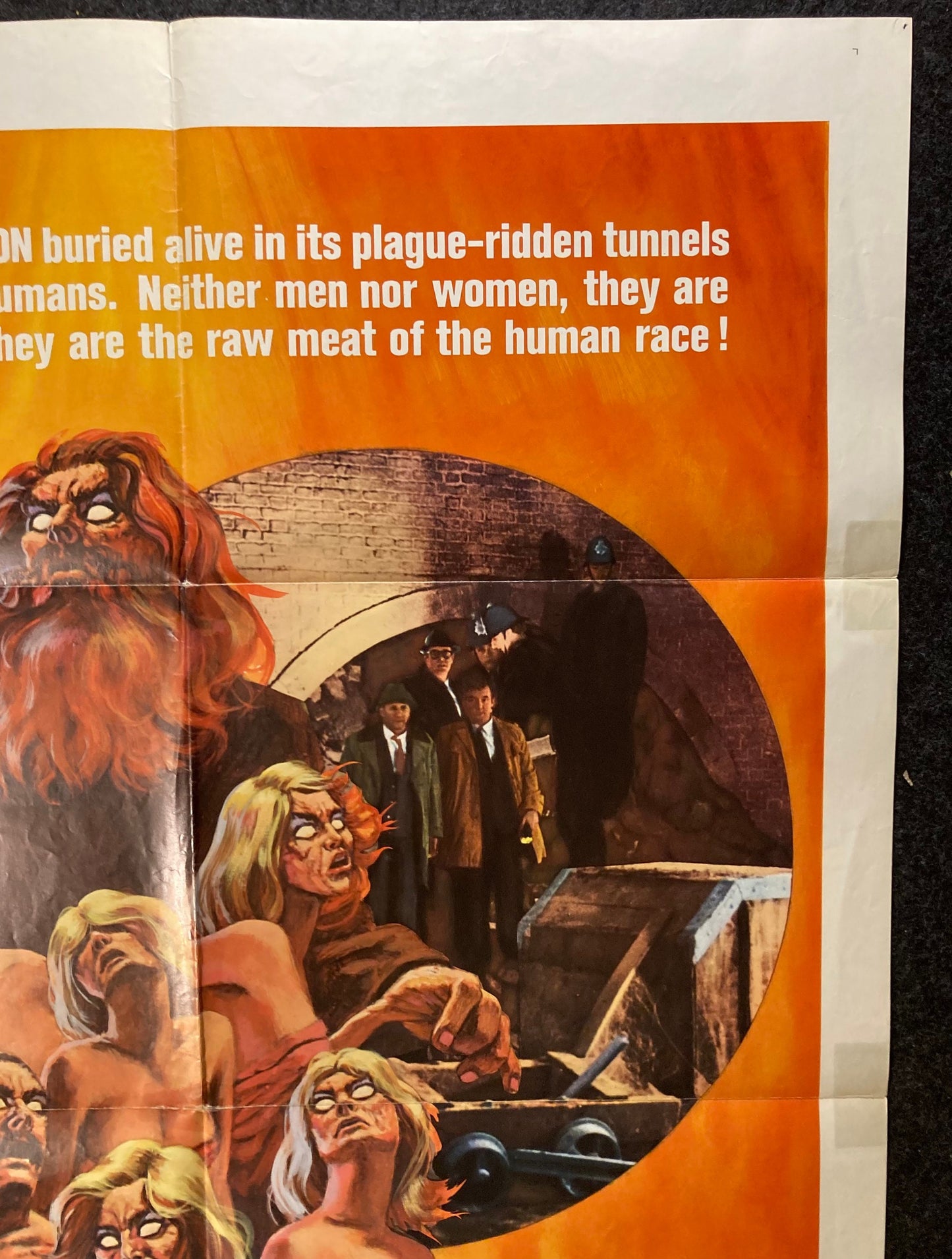 1973 Cannibal Horror - Raw Meat - Original Rare 1973 Folded Theatre Movie Poster Gary Sherman Horror
