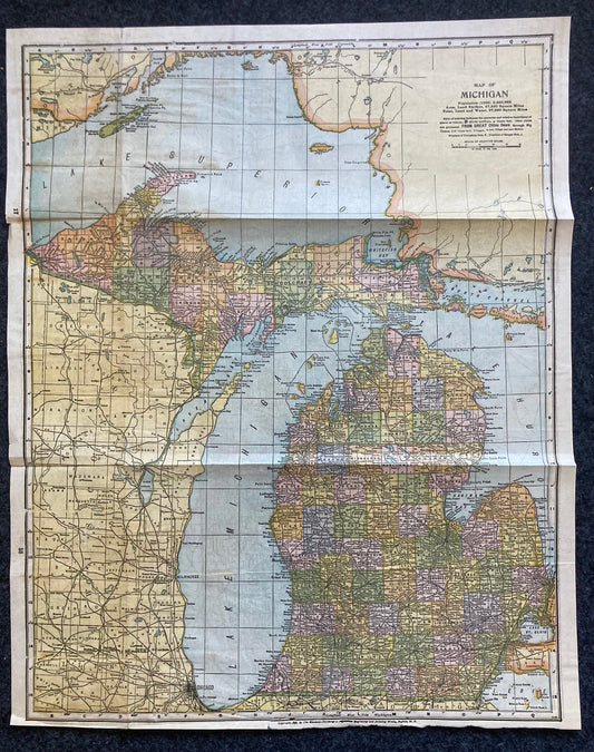 Large 1898 New York and Michigan Map - Rare 19th Century Map - Vintage Cartography - Wall Decor and Art - Original Map 20.5 x 16.5 Unframed