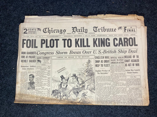 1940 King Carol II Assassination Attempt – WW2 Romanian History – Original Vintage Newspaper World War 2 Memorabilia