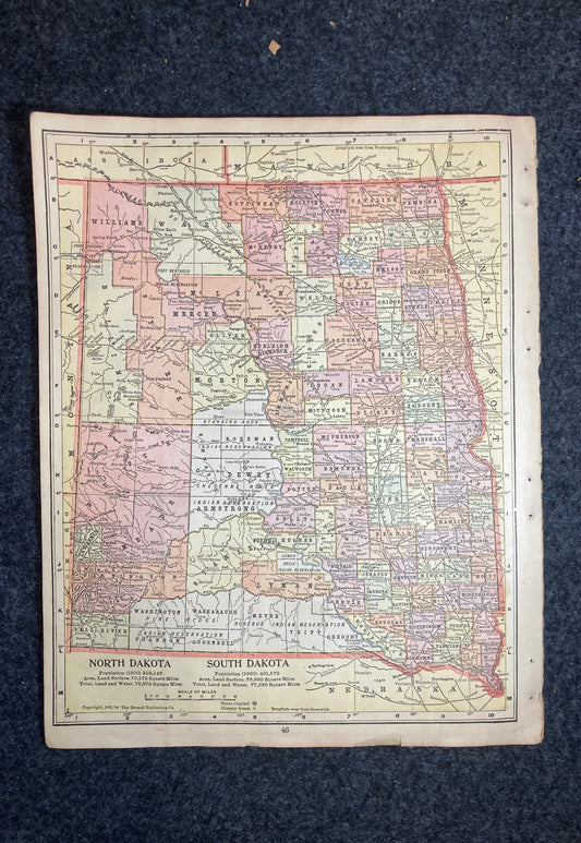 Original 1908 Double sided Map of Arkansas North Dakota South Dakota – Antique Framed Or Unframed Map – American Cartography Vintage Atlas