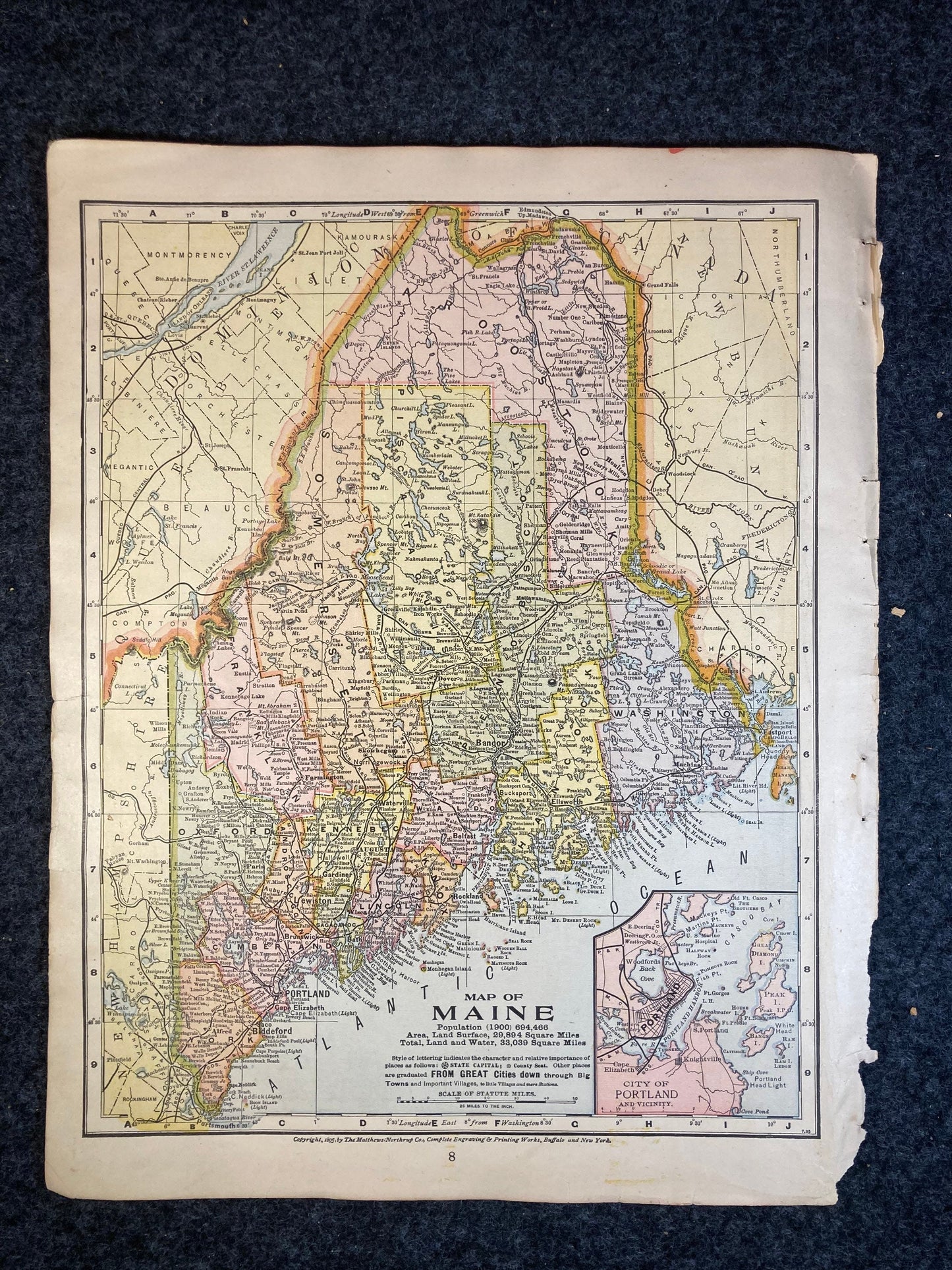 Original 1906 Double sided Map of Maine and South America - Antique Framed Or Unframed Map – American Cartography Vintage Atlas Map Wall