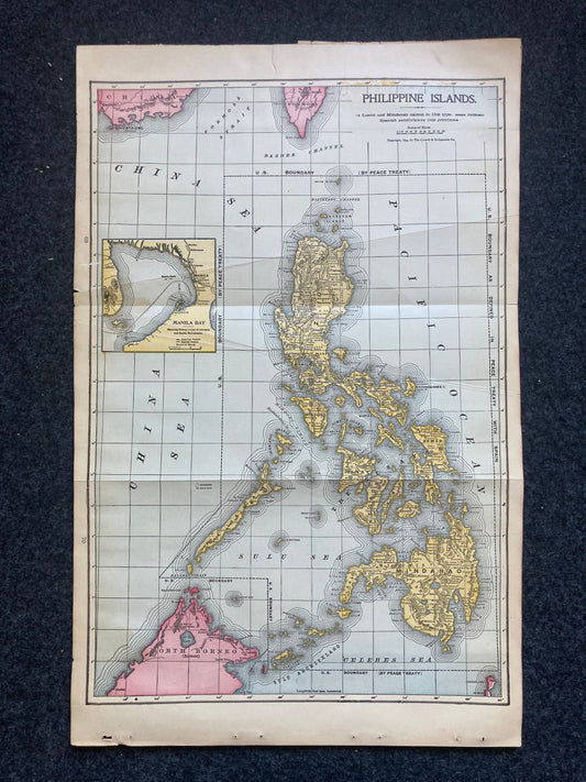 Original Large 1906 Alaskan Gold Rush Yukon Gold Phillipines Map 22 x 13.5– Wall Décor Vintage Photography – Early 20th Century Atlas Map