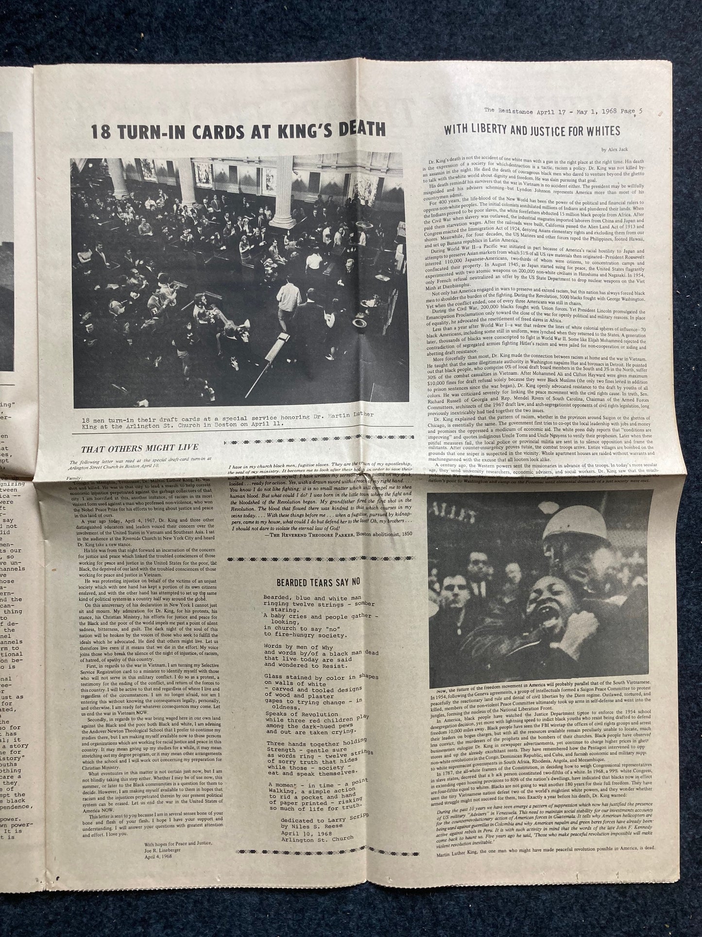 1968 Anti-War MLK Jr Assassination Memorial Newspaper - Vietnam War Resistance Newspaper - Underground Newspaper