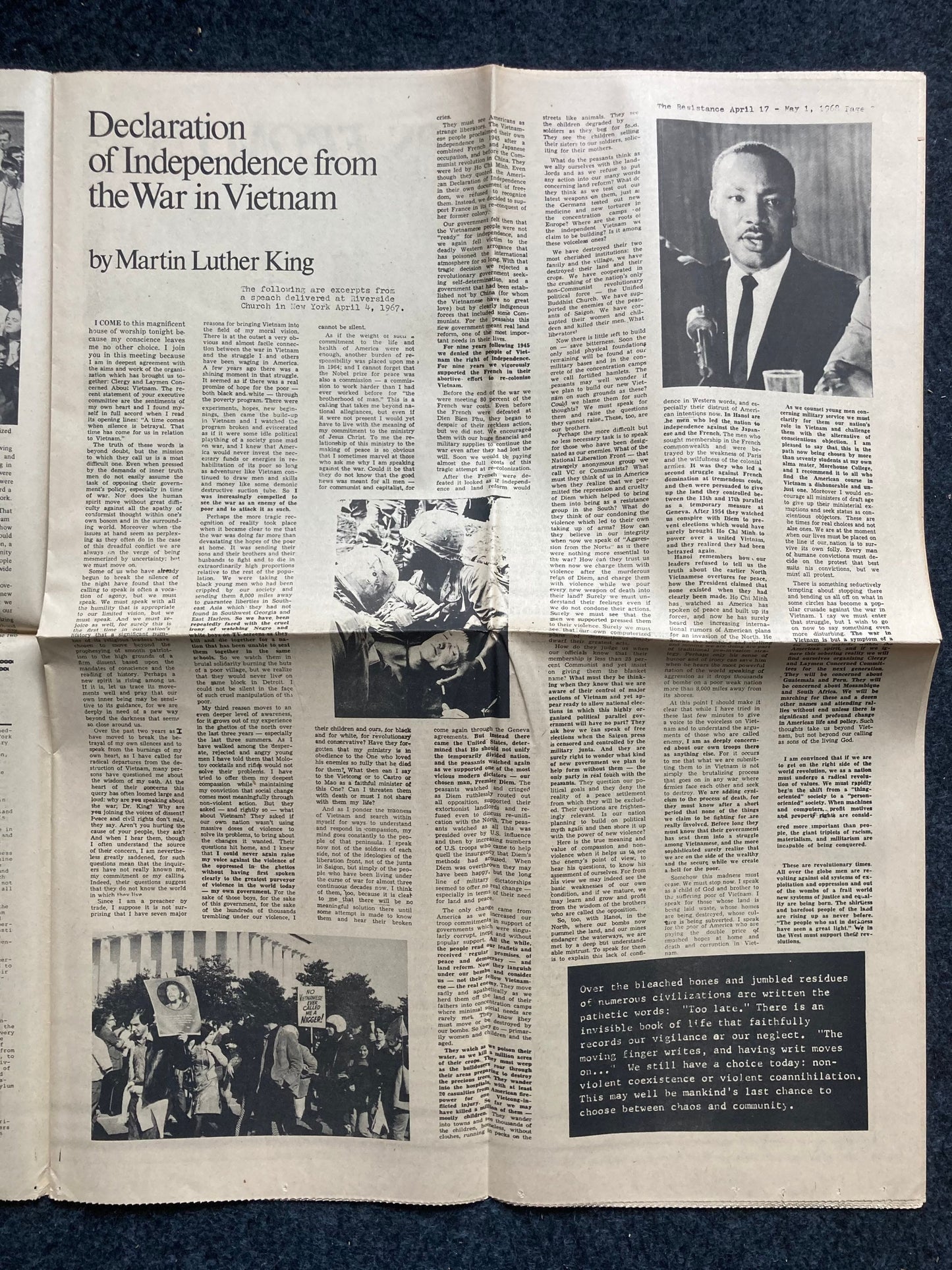 1968 Anti-War MLK Jr Assassination Memorial Newspaper - Vietnam War Resistance Newspaper - Underground Newspaper